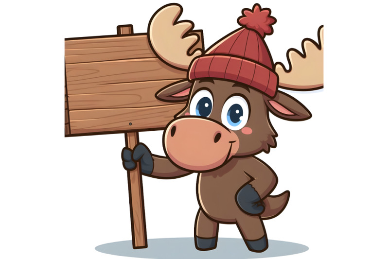 a-cartoon-moose-with-a-wood-sign