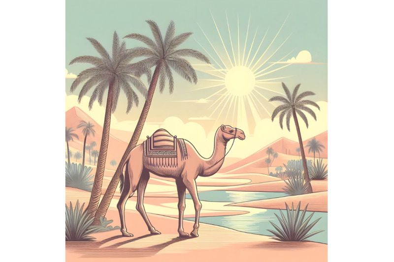 camel-desert-palm-trees-and-sunshine