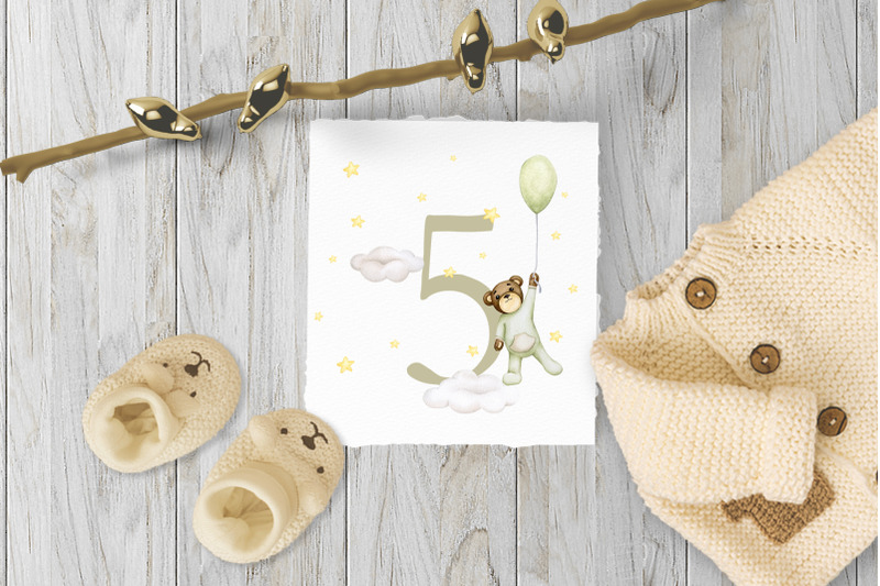 baby-milestone-card-5-months-watercolor-png