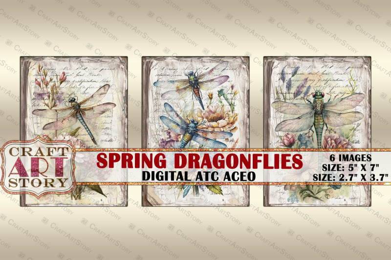 spring-dragonflies-card-set-collage-insects-cards-atc-aceo