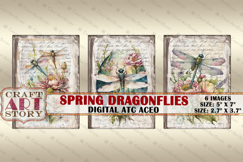 spring-dragonflies-card-set-collage-insects-cards-atc-aceo