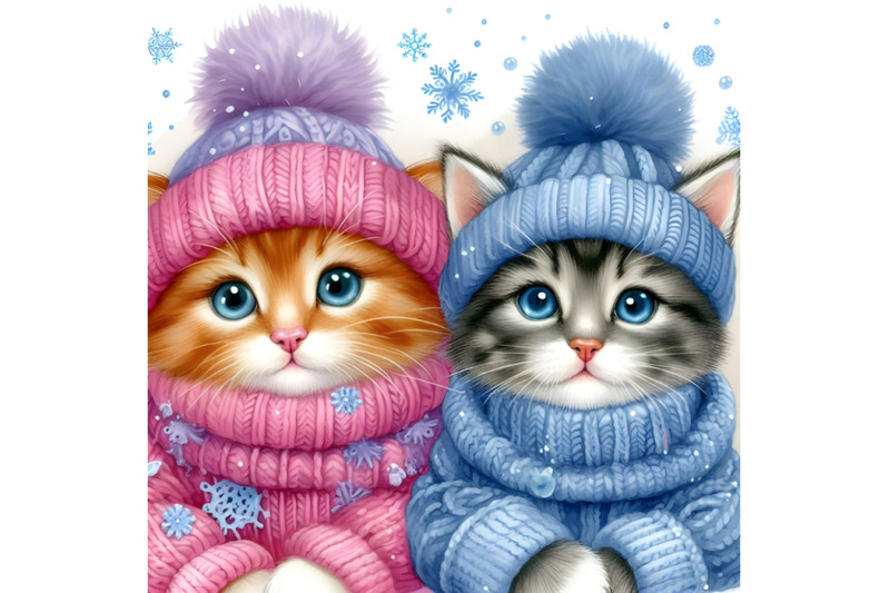 kitten-and-puppy-in-winter-clothes