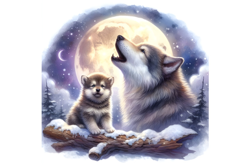 wolf-and-puppy-howling-at-the-moon