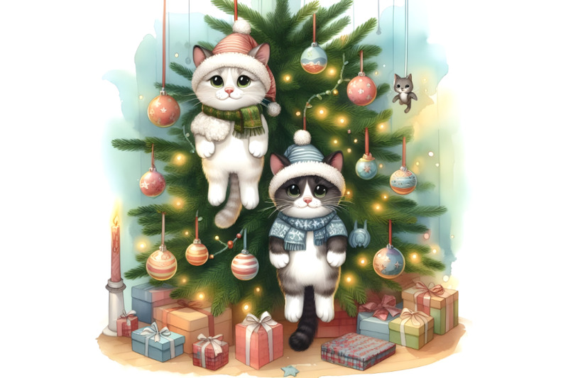 two-bully-cats-hung-on-a-christmas-tree