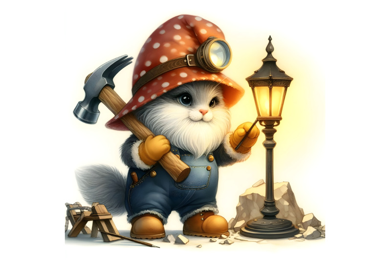 gnome-cat-with-sledgehammer-and-lamp-goes-to-work