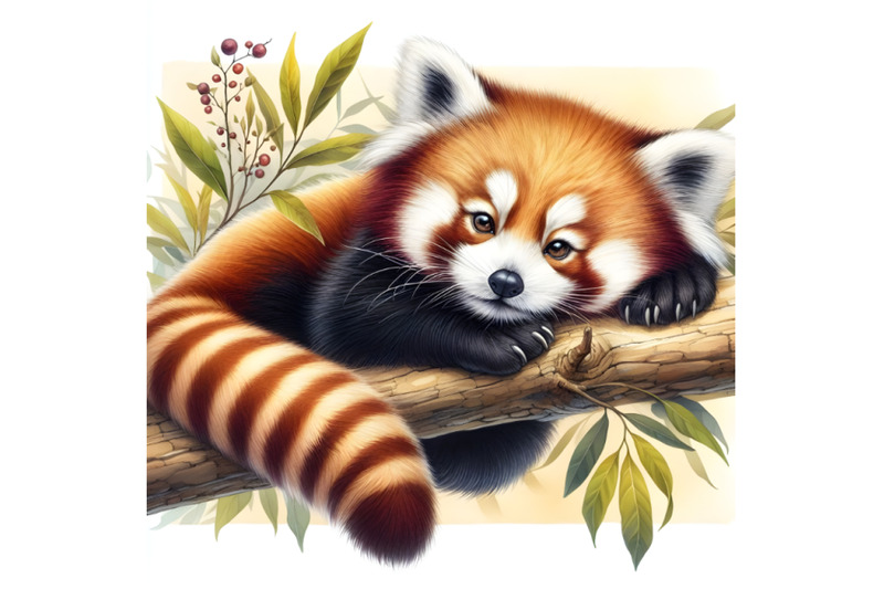 red-panda-lying-on-a-tree-branch