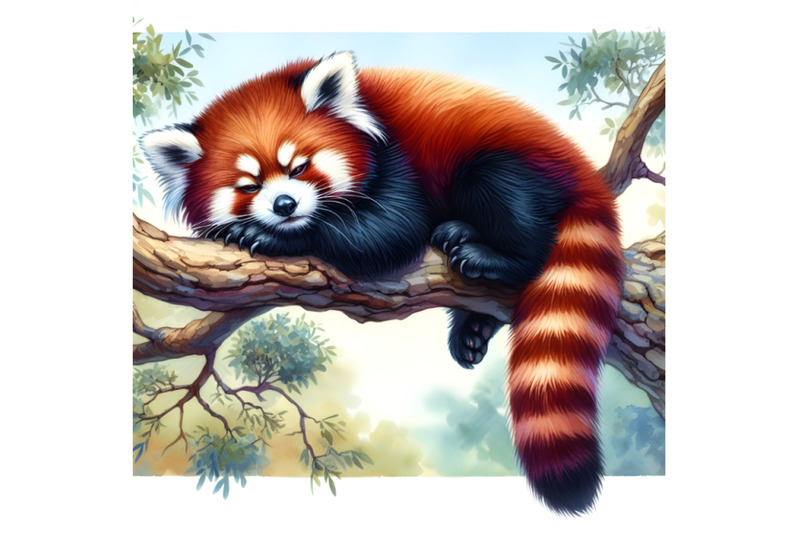 red-panda-lying-on-a-tree-branch