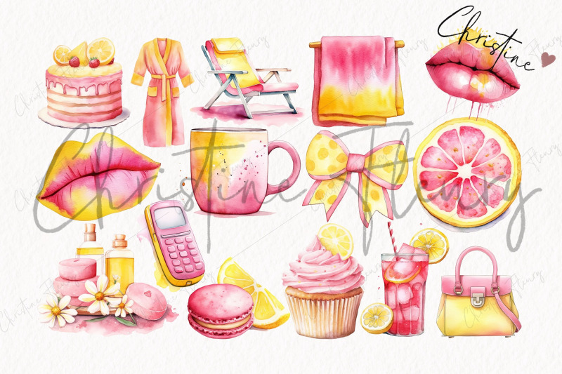watercolor-pink-lemonade-clipart-bundle