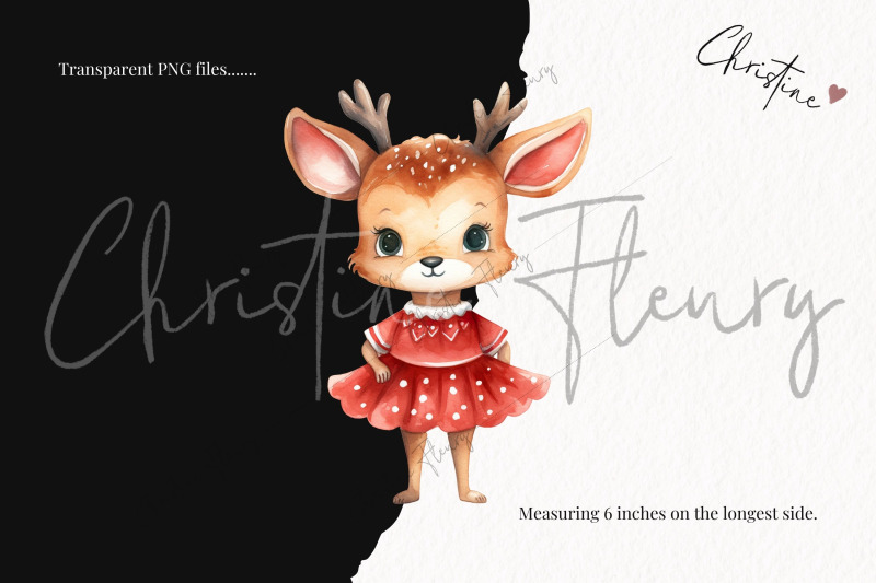 little-deer-red-dress-clipart