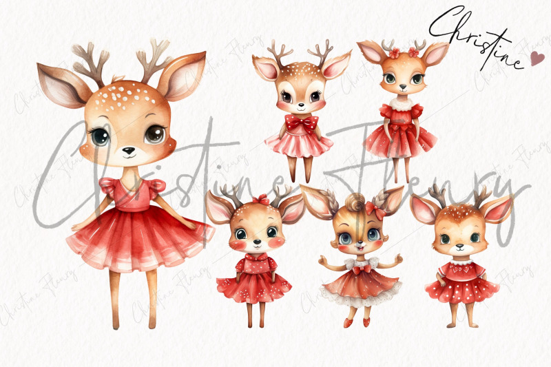 little-deer-red-dress-clipart