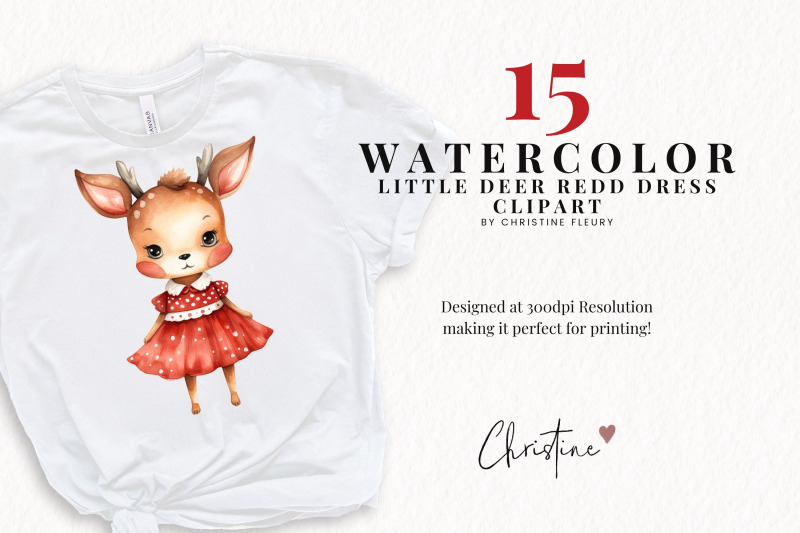 little-deer-red-dress-clipart