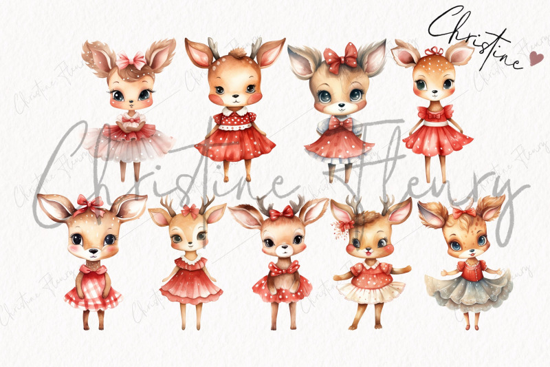 little-deer-red-dress-clipart