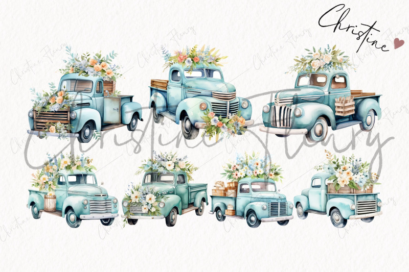 blue-daisy-vintage-truck-clipart