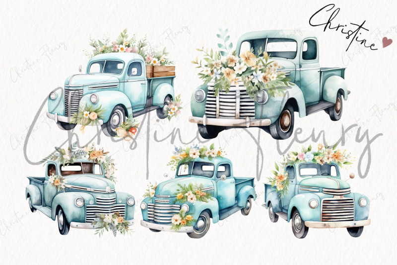 blue-daisy-vintage-truck-clipart