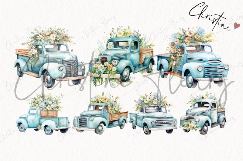 blue-daisy-vintage-truck-clipart