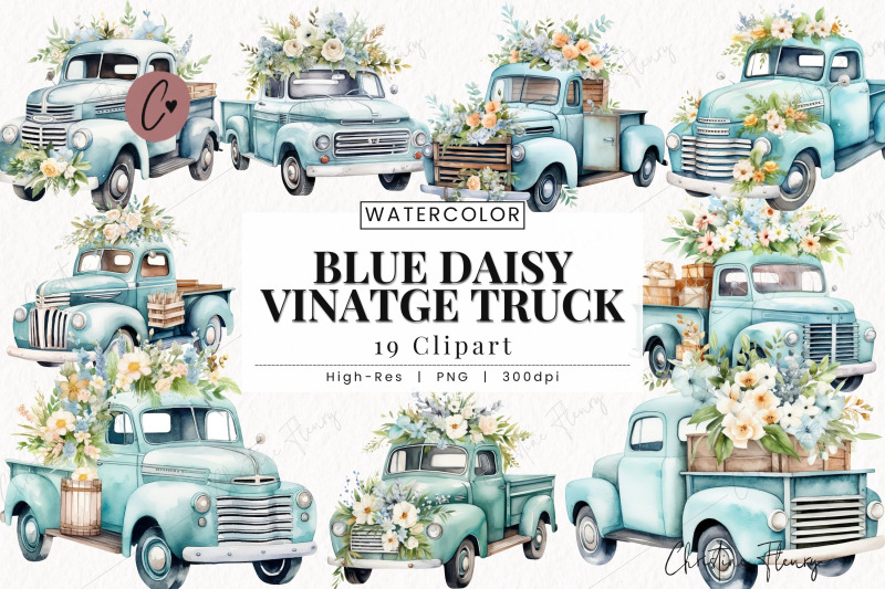 blue-daisy-vintage-truck-clipart