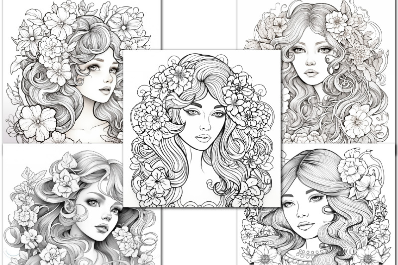 anti-stress-coloring-book-with-girls-with-flowers-for-adults