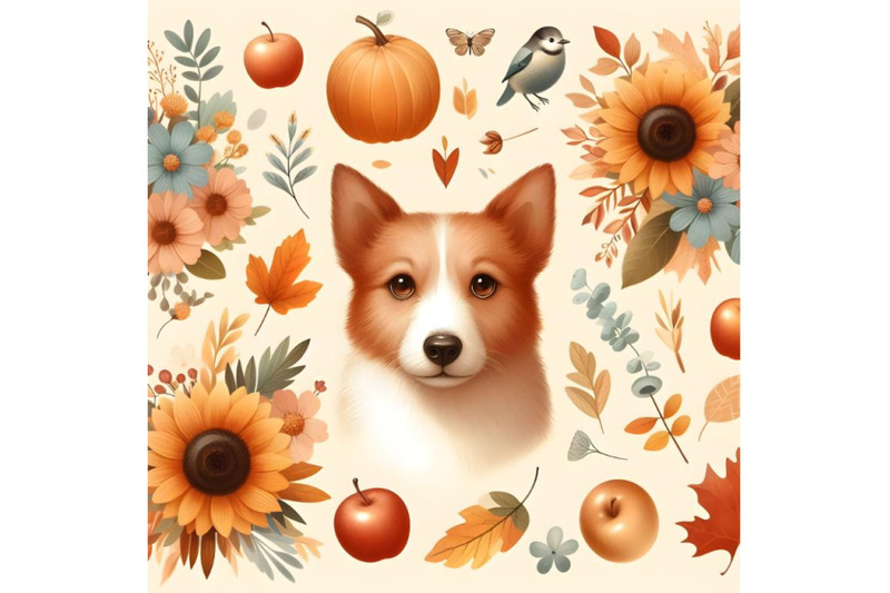 dog-flowers-and-autumn-leaves