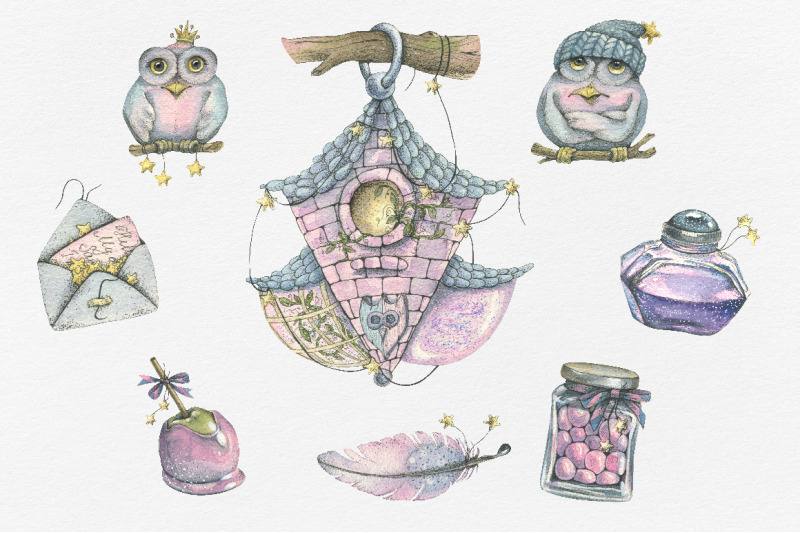owls-watercolor-hand-drawn-clip-art