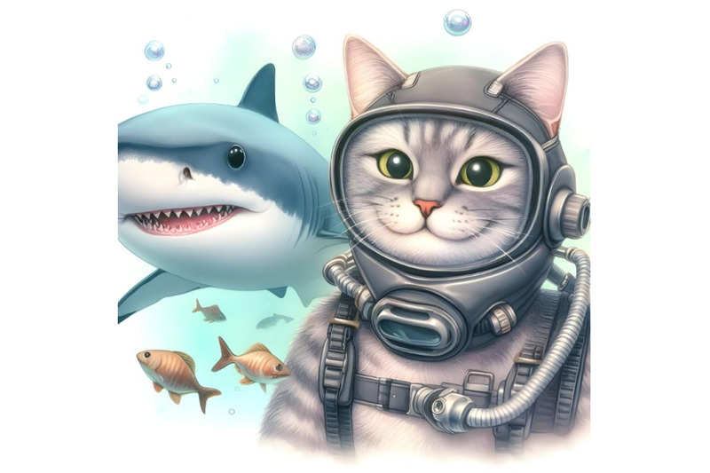 cat-diver-and-shark-that-smiles