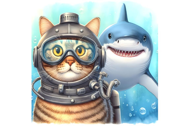 cat-diver-and-shark-that-smiles