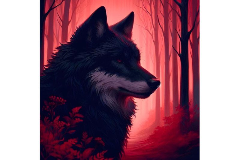 black-wolf-in-the-red-forest