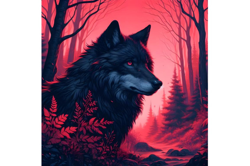 black-wolf-in-the-red-forest