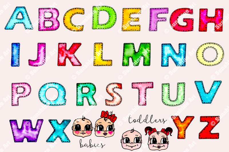 kids-alphabet-and-cut-faces-watercolor-clipart