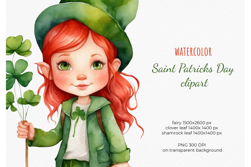 saint-patricks-day-watercolor-clipart-red-hair-fairy-irish-shamrock