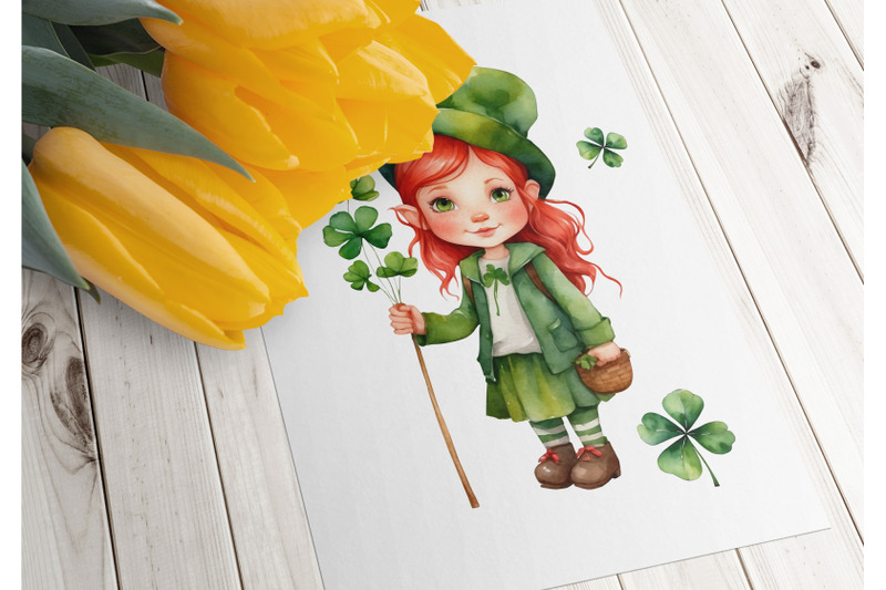 saint-patricks-day-watercolor-clipart-red-hair-fairy-irish-shamrock