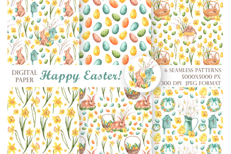 easter-watercolor-seamless-pattern-easter-bunny-eggs-daffodils
