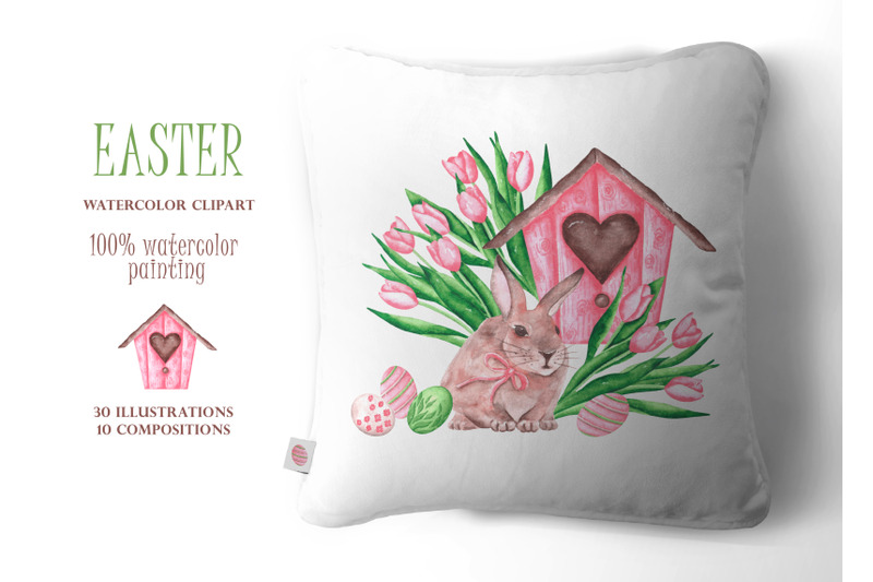 pink-easter-watercolor-clipart-easter-cake-bunny-egg