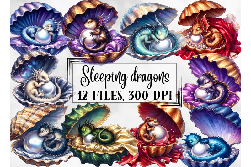 sleeping-dragons-in-seashells-clipart