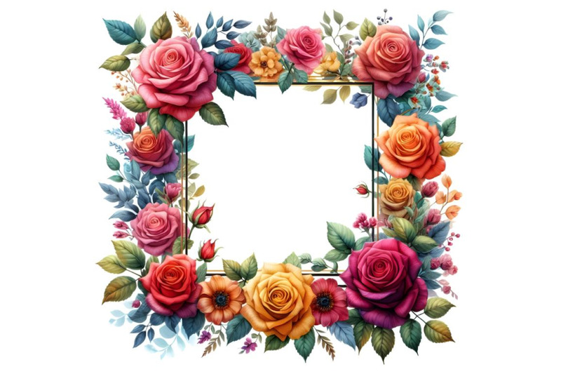 frame-is-adorned-with-vibrant-roses-and-leaves