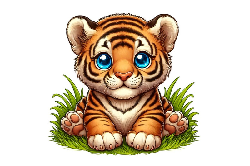 a-small-tiger-cub-sitting-on-top-of-some-grass