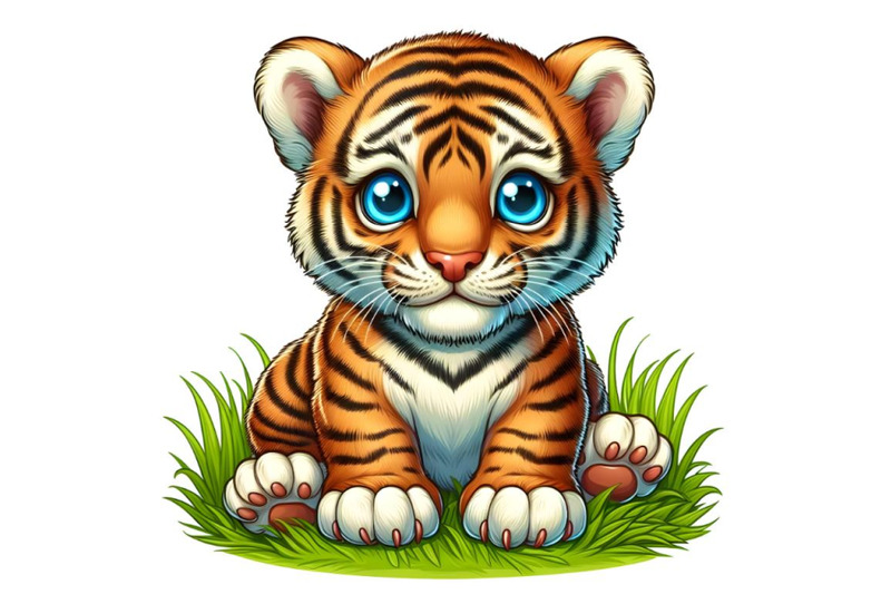 a-small-tiger-cub-sitting-on-top-of-some-grass