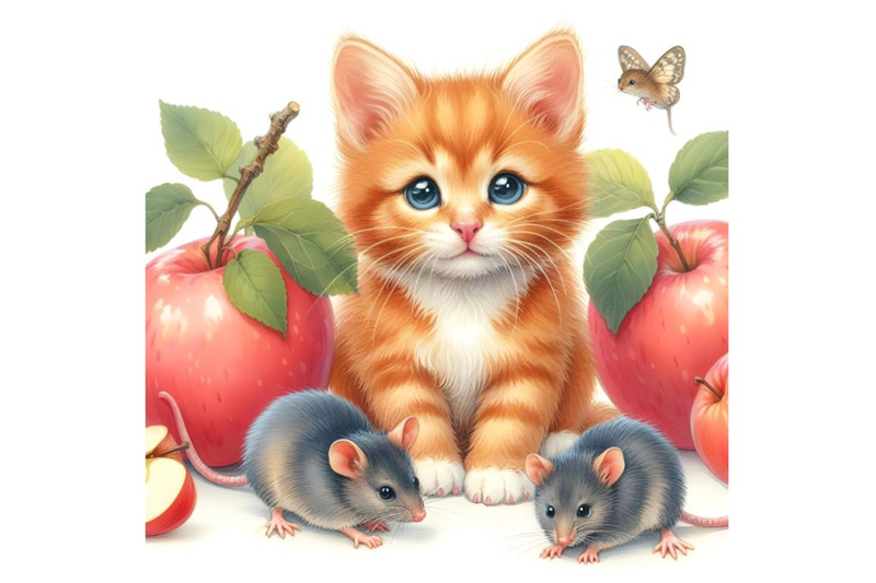 red-kitten-mice-and-small-apples