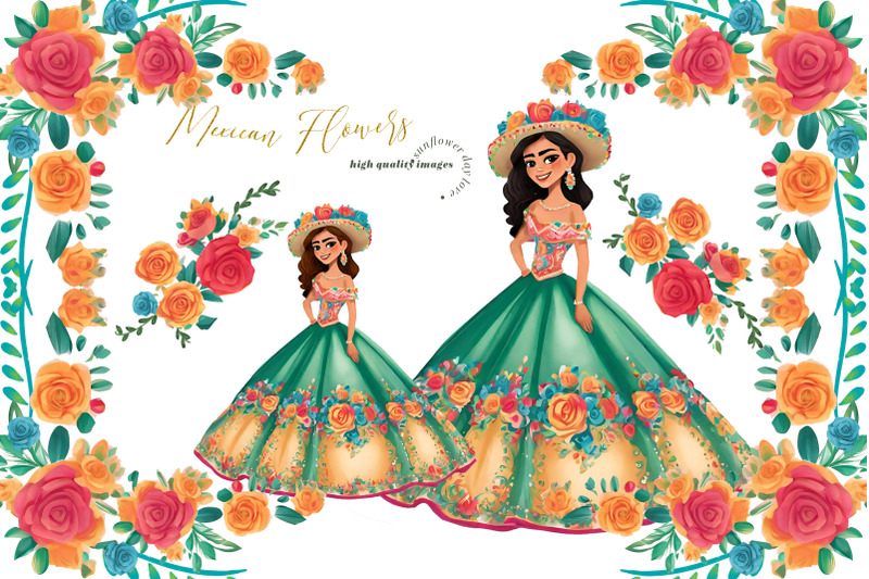mexican-fiesta-floral-girl-clipart-quinceaera-birthday
