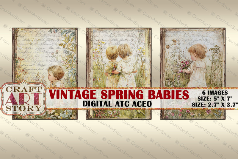 vintage-spring-babies-collage-digital-picture-card-atc-aceo