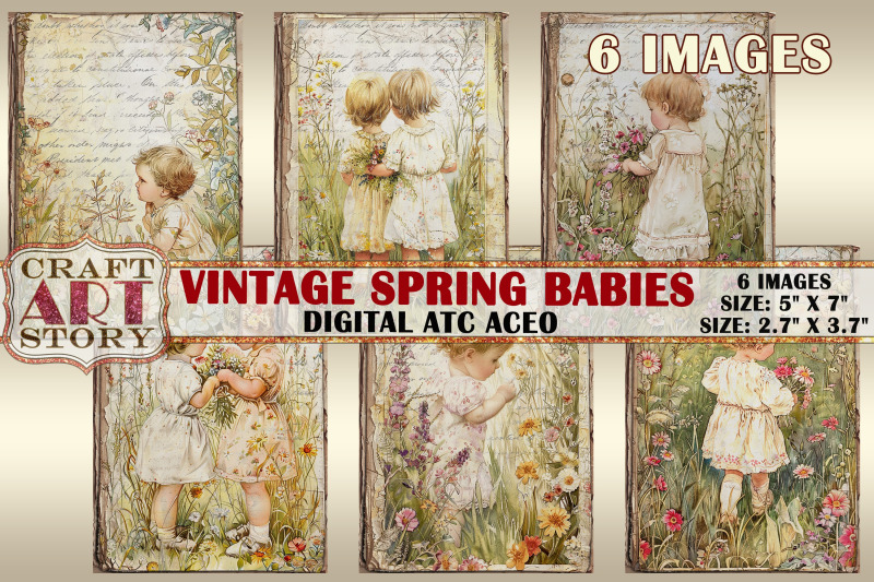 vintage-spring-babies-collage-digital-picture-card-atc-aceo