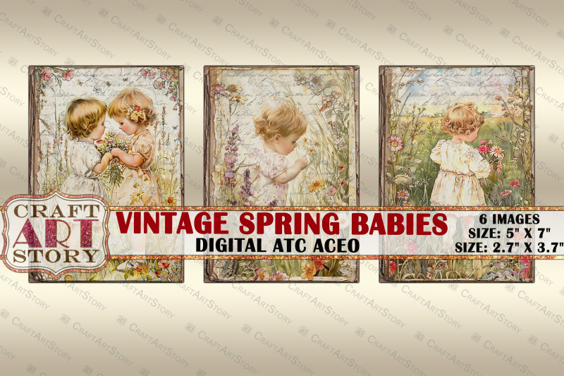 vintage-spring-babies-collage-digital-picture-card-atc-aceo