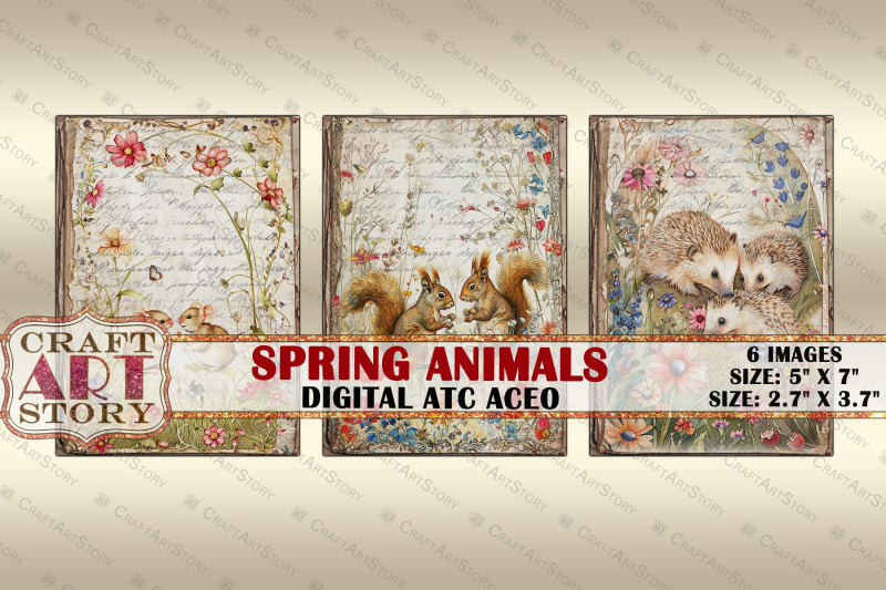 vintage-spring-animals-collage-picture-cards-atc-aceo