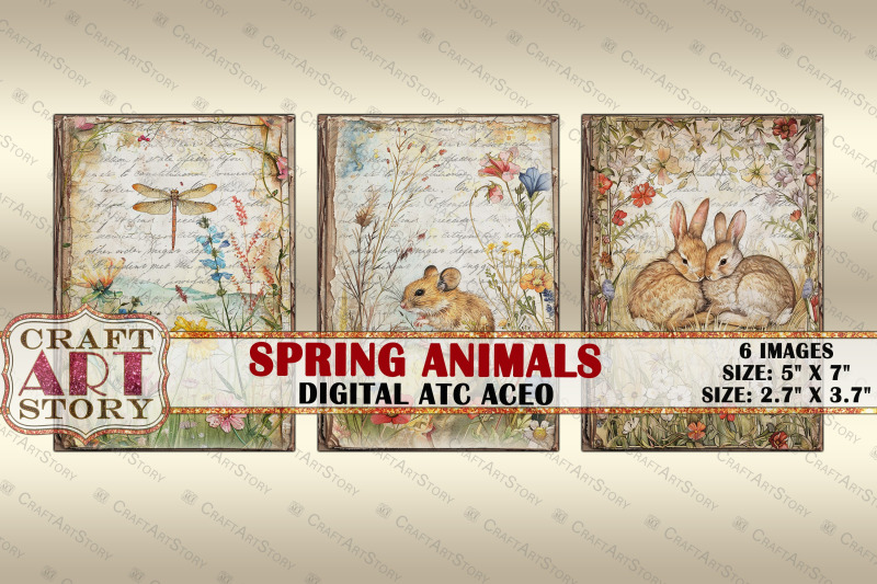 vintage-spring-animals-collage-picture-cards-atc-aceo