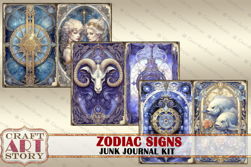 zodiac-signs-junk-journal-pages-astrology-fantasy-celestial