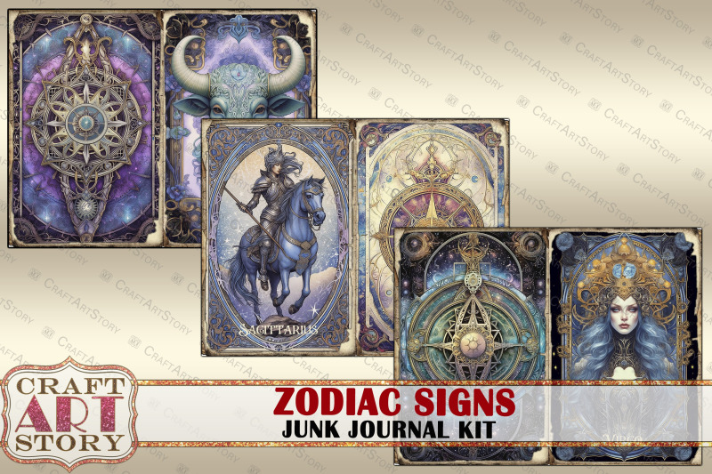 zodiac-signs-junk-journal-pages-astrology-fantasy-celestial