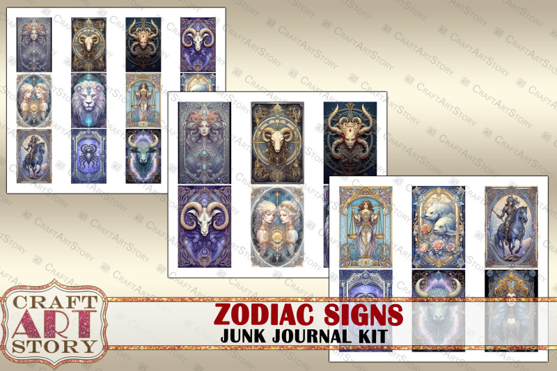 zodiac-signs-junk-journal-pages-astrology-fantasy-celestial