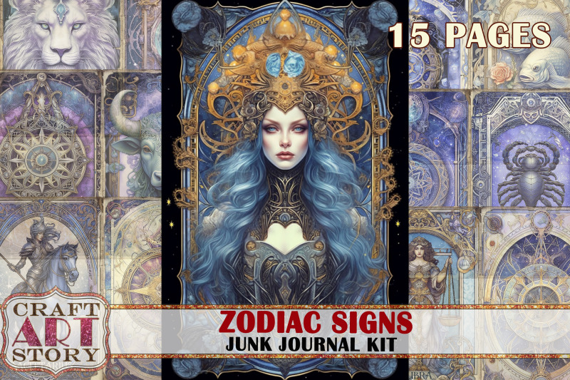 zodiac-signs-junk-journal-pages-astrology-fantasy-celestial