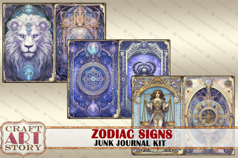 zodiac-signs-junk-journal-pages-astrology-fantasy-celestial