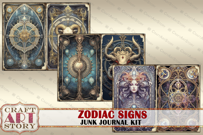 zodiac-signs-junk-journal-pages-astrology-fantasy-celestial