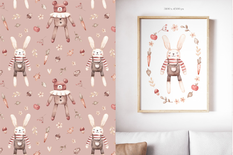 retro-kid-bunny-bear-seamless-pattern